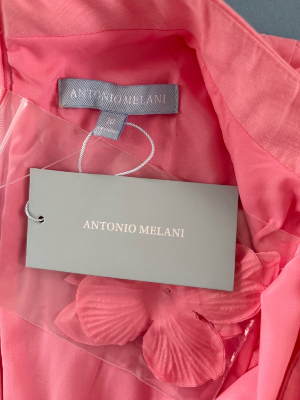 NWT Antonio Melani Iris Linen Floral Appliqué Taffy Pink Mockneck Dress - Picture 6 of 7